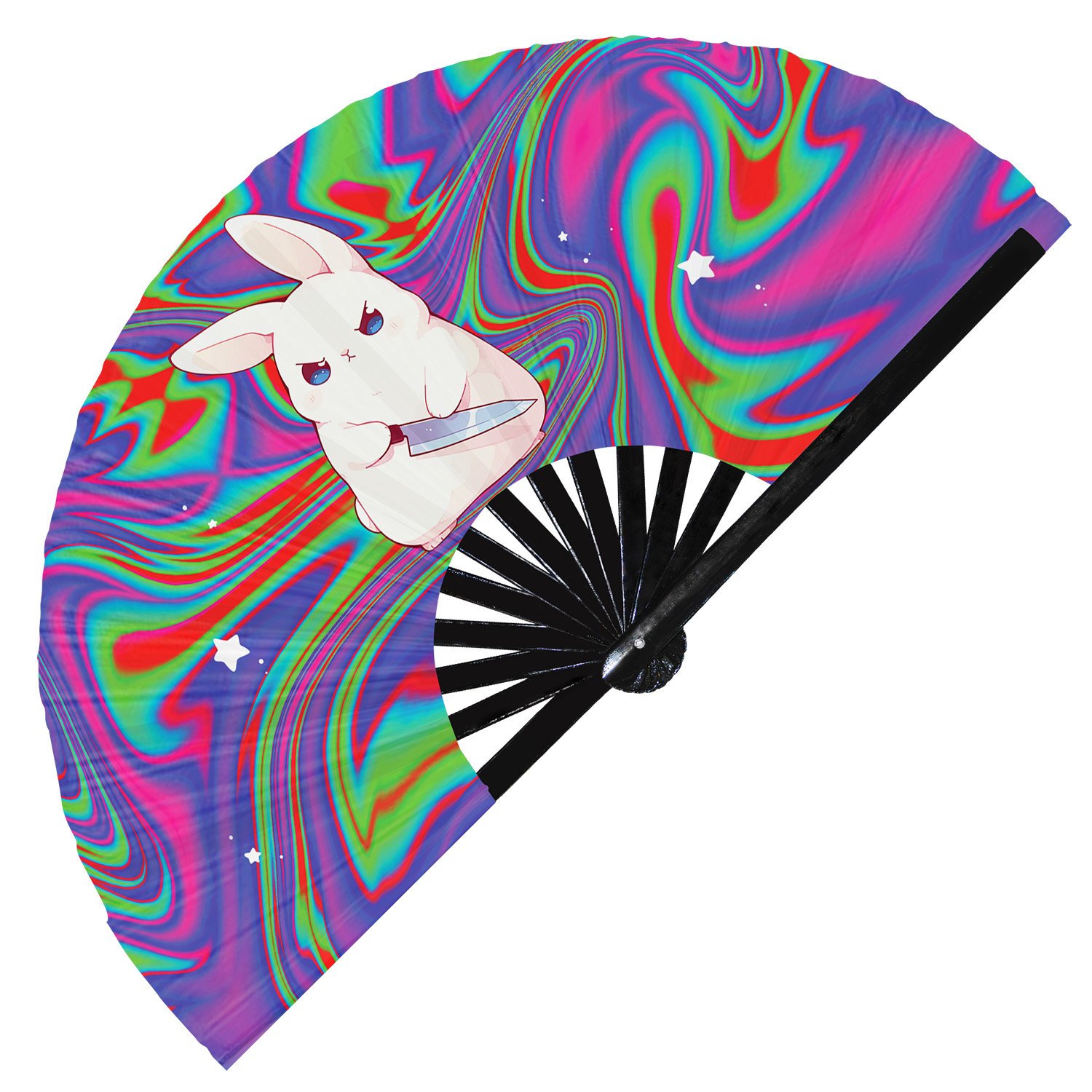 Cute Murderous Rabbit With Knife Violence Bunny - Clack Folding Rave & Festival Hand Fan - Image 9
