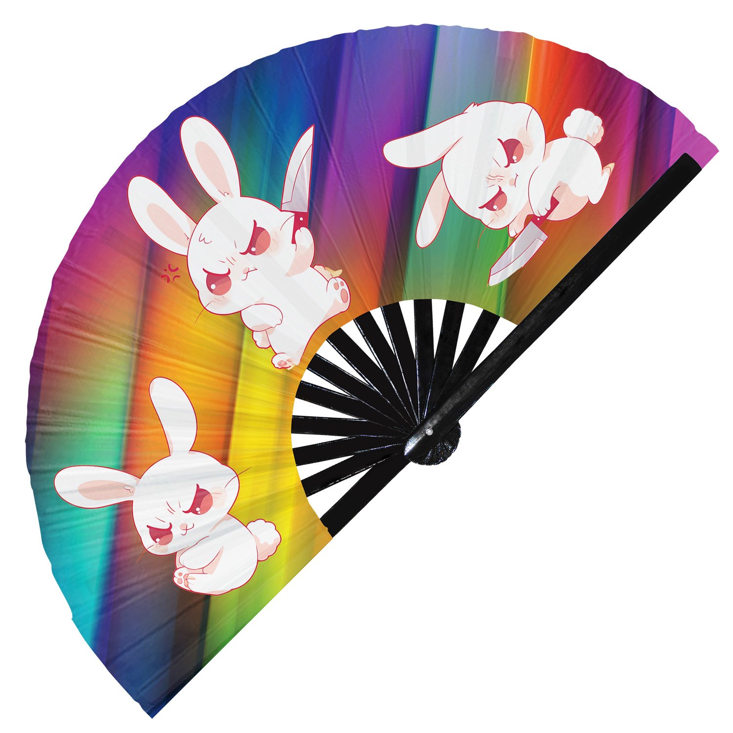Cute Murderous Rabbit With Knife Violence Bunny - Clack Folding Rave & Festival Hand Fan - Image 10