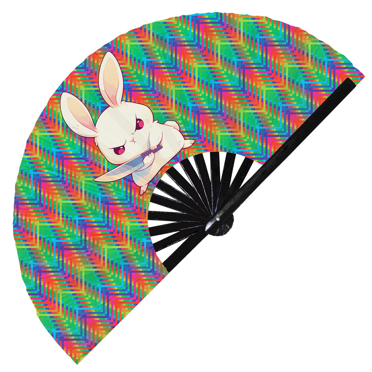 Cute Murderous Rabbit With Knife Violence Bunny - Clack Folding Rave & Festival Hand Fan - Image 11