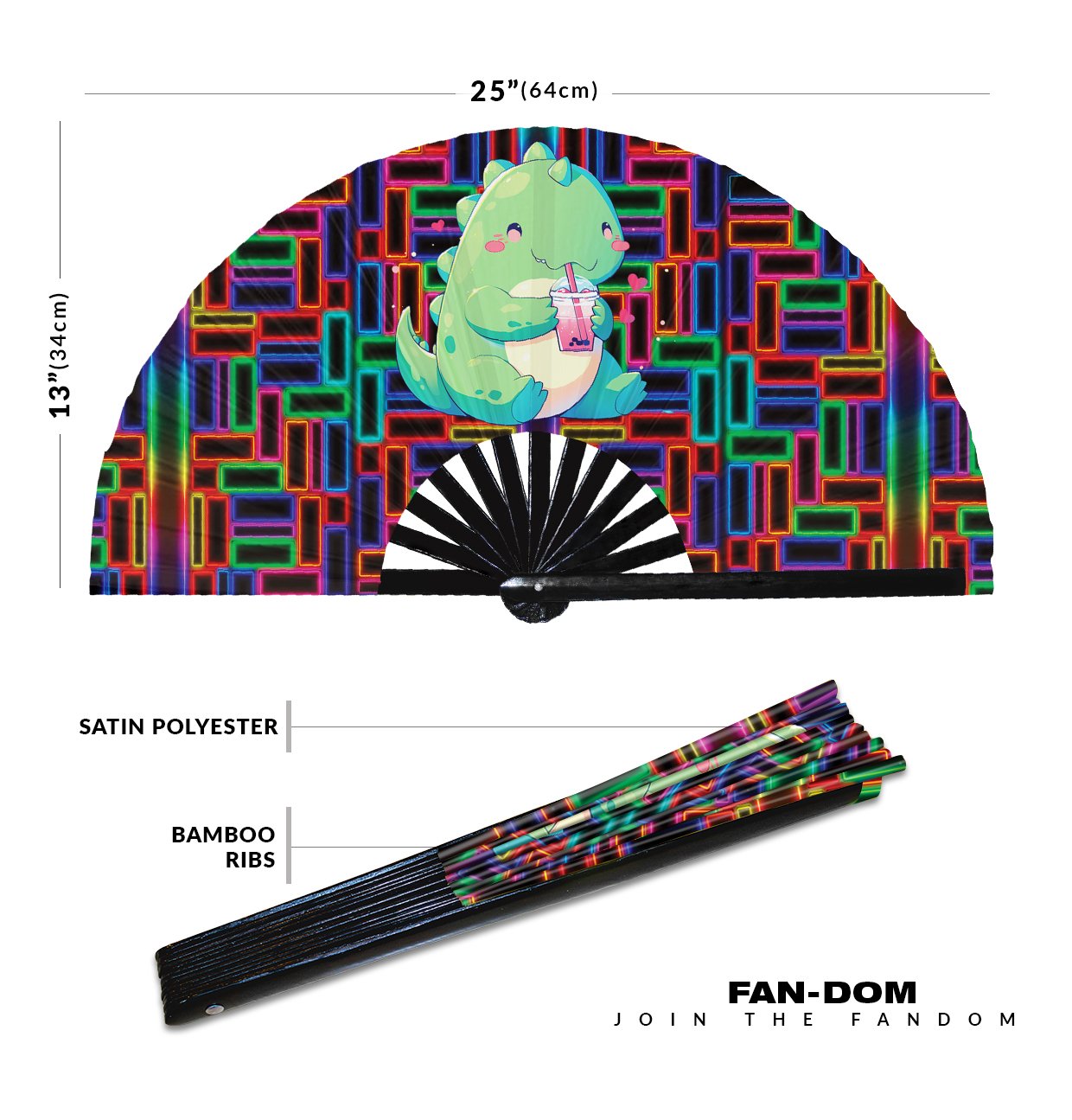 Cute T-rex Drinking Boba Rainbow Dinosaur - Clack Folding Rave & Festival Hand Fan - Image 12