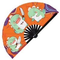 Cute Murderous T-rex With Knife Violence Dinosaur - Clack Folding Rave & Festival Hand Fan