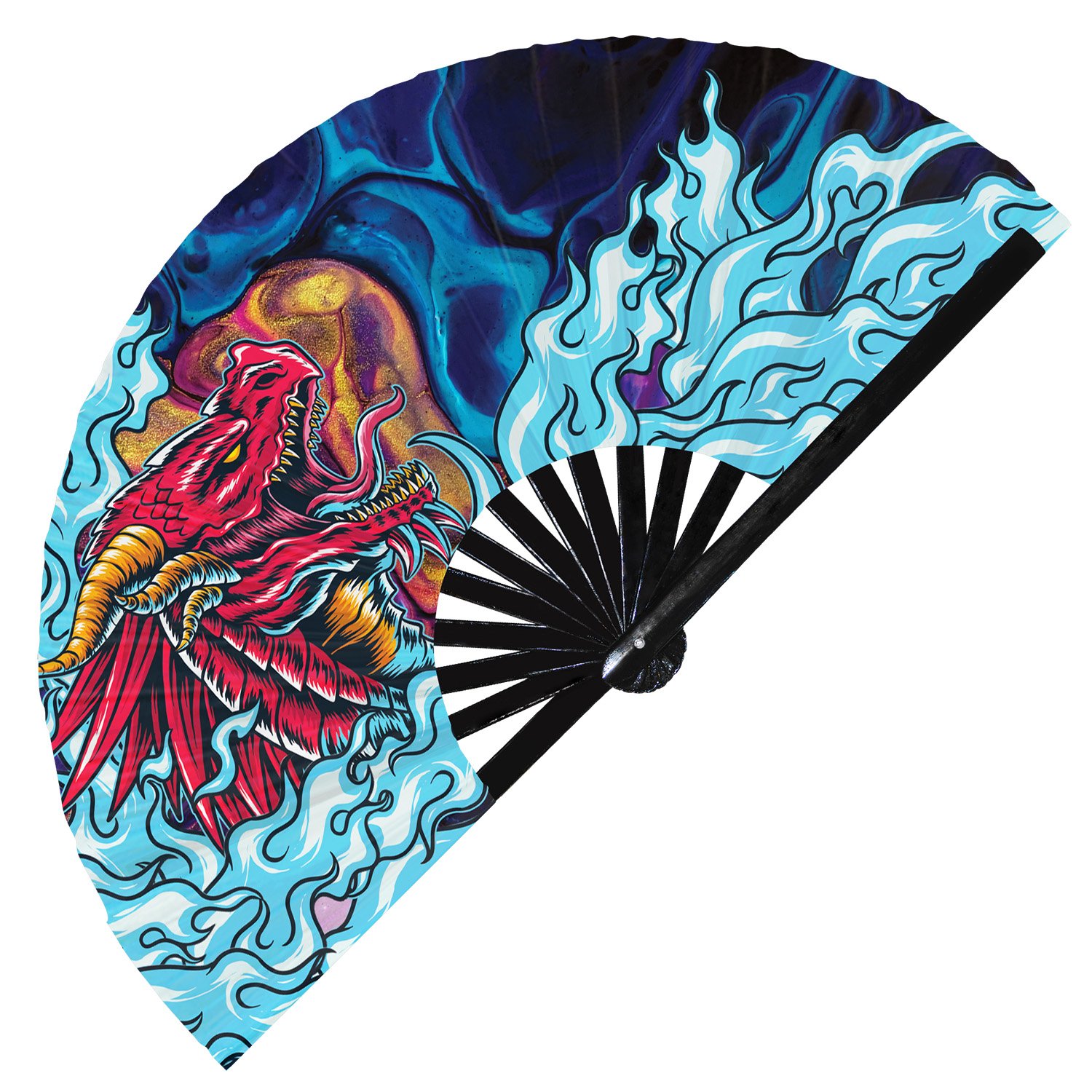 Colorful Flying Dragon- Clack Folding Rave & Festival Hand Fan - Image 6