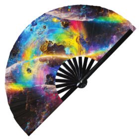 Abstract Dreamy Galaxy Stars Rainbow Nebula - Clack Folding Rave & Festival Hand Fan