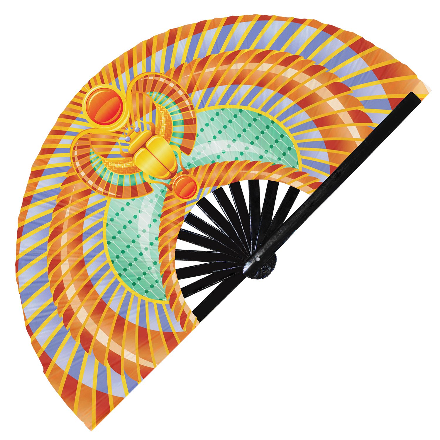 Eygptian Pharaoh Pyramid Hieroglyphics Theme - Clack Folding Rave & Festival Hand Fan