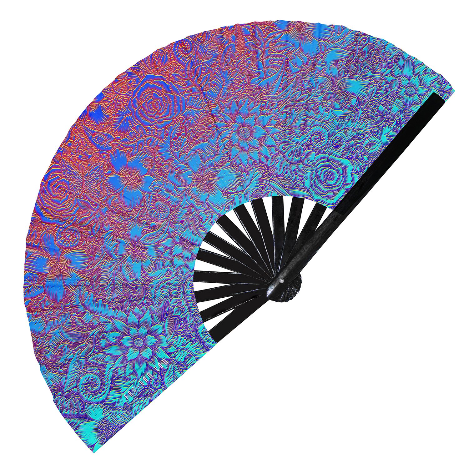 Colorful Trippy Flower Garden Intricate Floral Illustration Rainbow - Clack Folding Rave & Festival Hand Fan - Image 4