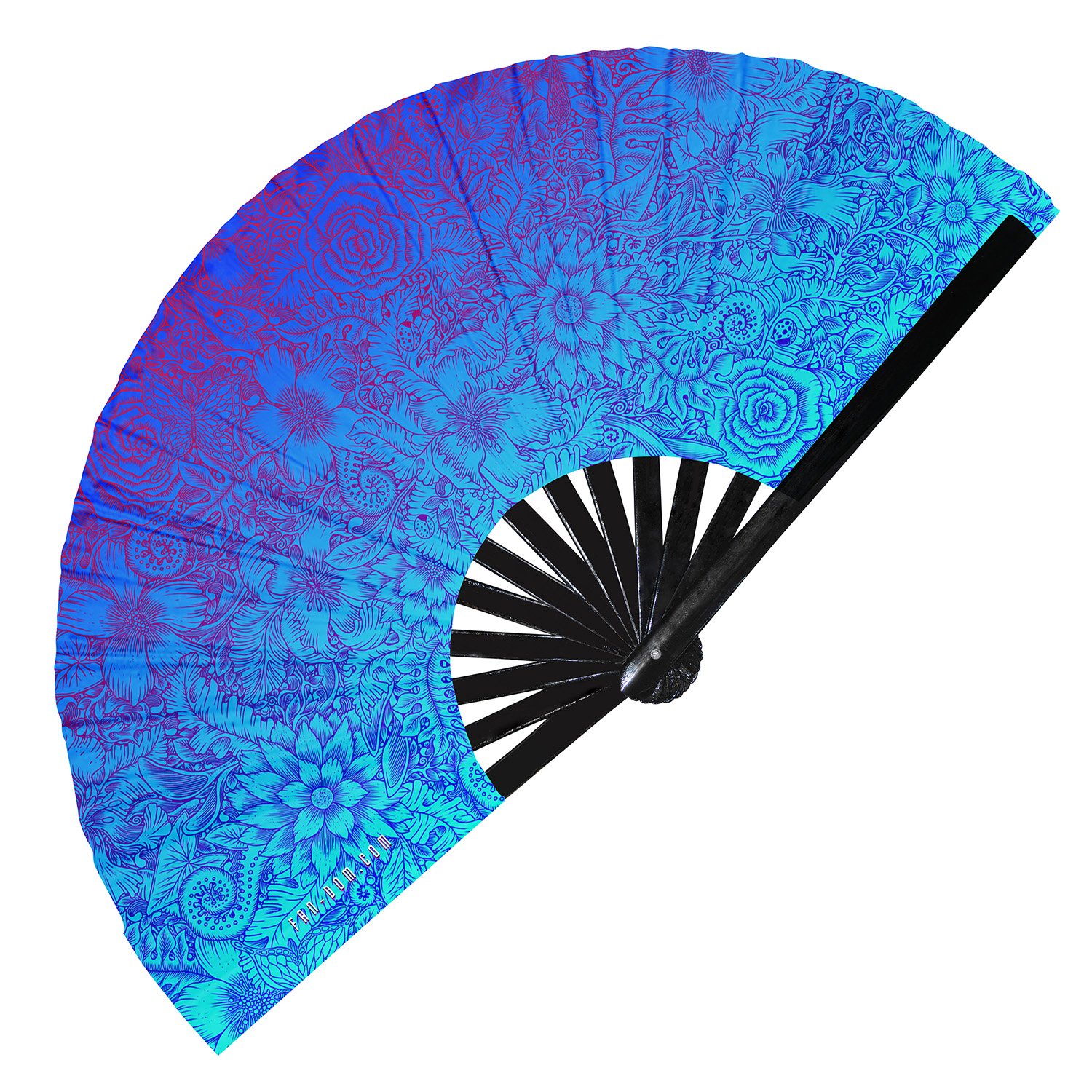 Colorful Trippy Flower Garden Intricate Floral Illustration Rainbow - Clack Folding Rave & Festival Hand Fan - Image 3