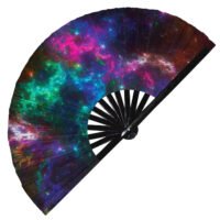 Rainbow Galaxy Nebula Space Stars - Clack Folding Rave & Festival Hand Fan