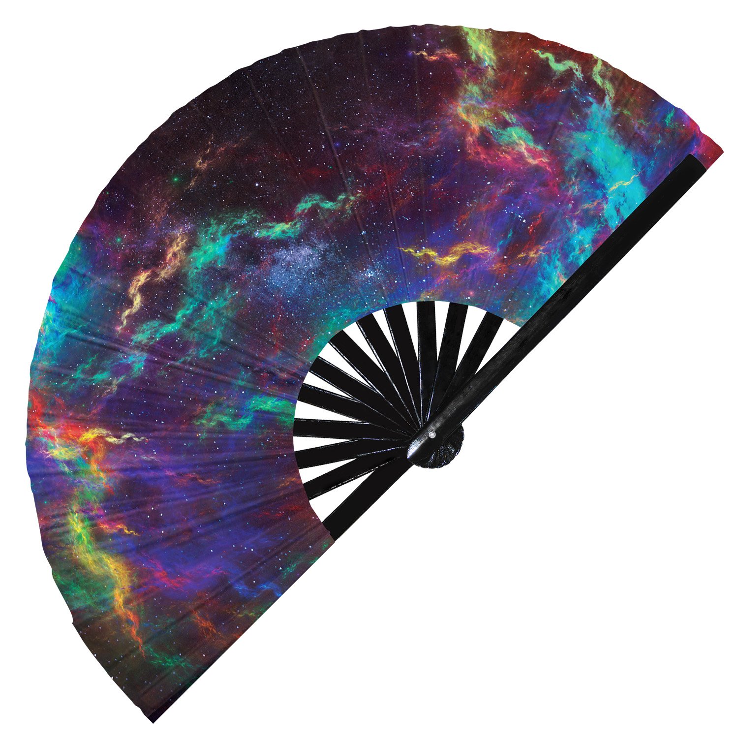 Rainbow Galaxy Nebula Space Stars - Clack Folding Rave & Festival Hand Fan - Image 6