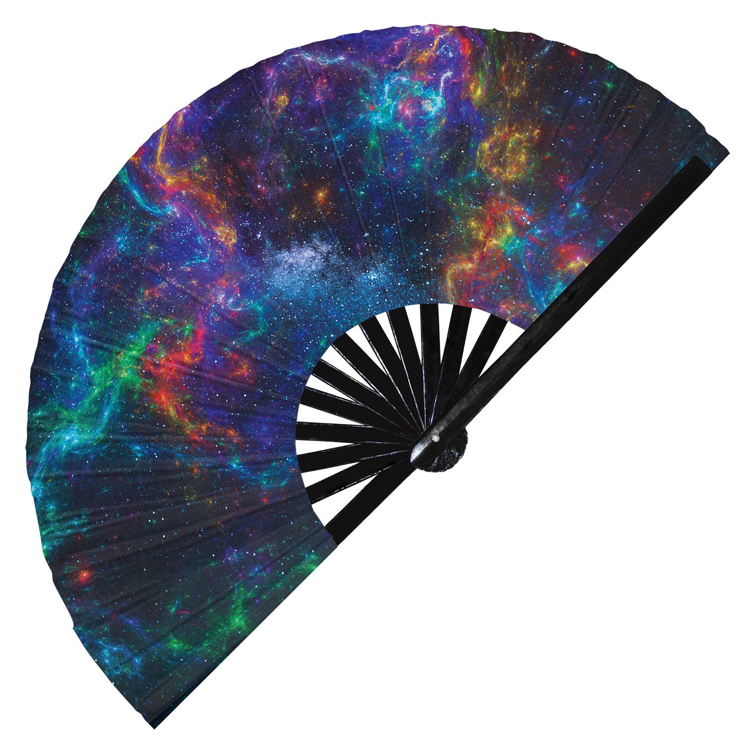 Rainbow Galaxy Nebula Space Stars - Clack Folding Rave & Festival Hand Fan - Image 9
