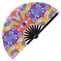 Trippy Hippie Psychedelic Floral Rainbow - Clack Folding Rave & Festival Hand Fan