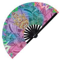 Zen Hamsa Colorful Hand of Fatima - Clack Folding Rave & Festival Hand Fan