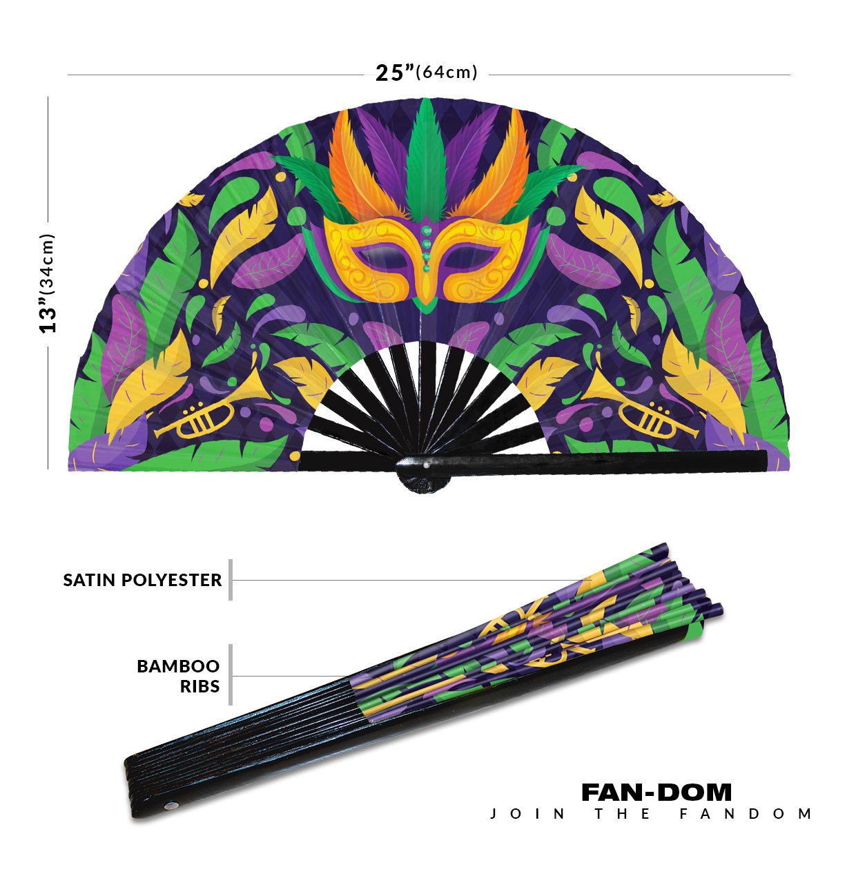 Colorful Mardi Gras Festive Carnival Mask - Clack Folding Rave & Festival Hand Fan - Image 12