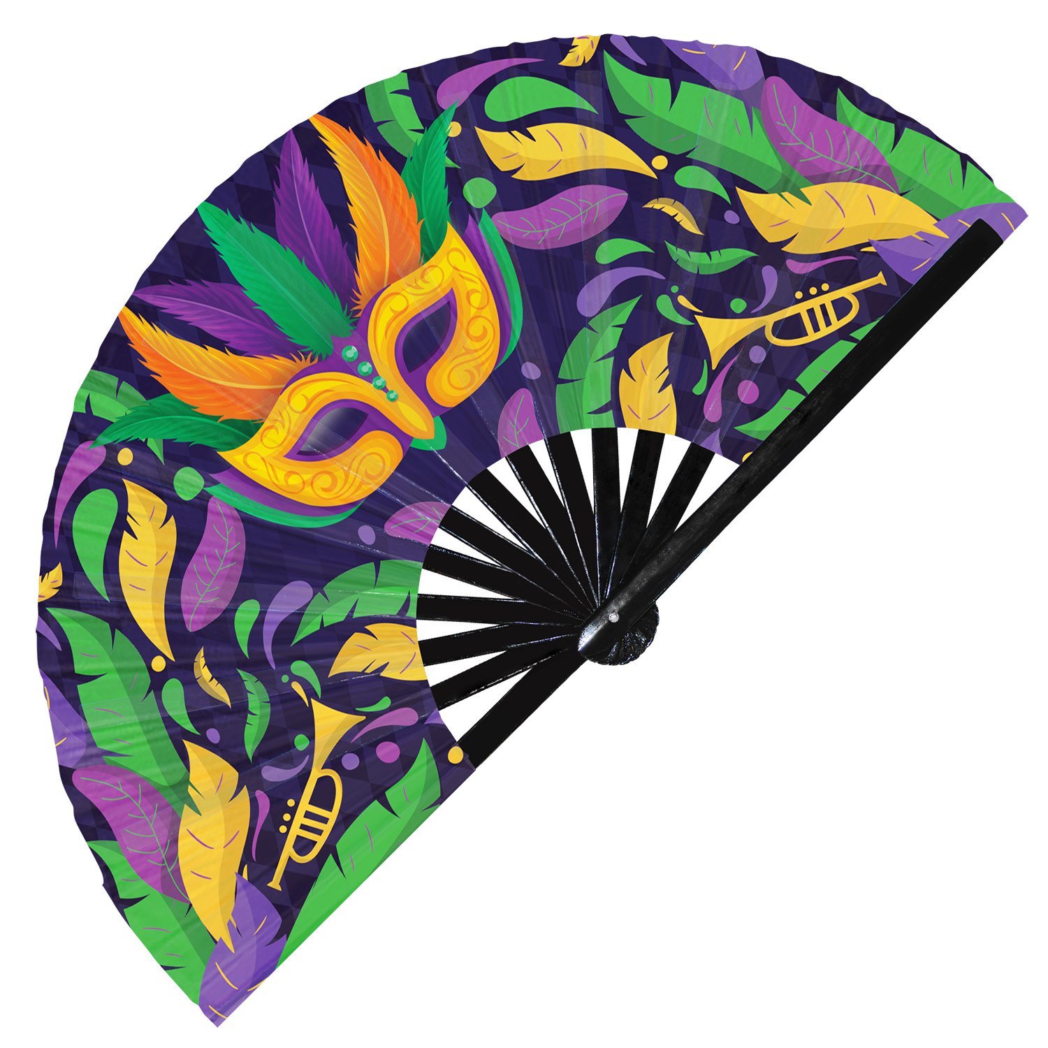 Colorful Mardi Gras Festive Carnival Mask - Clack Folding Rave & Festival Hand Fan