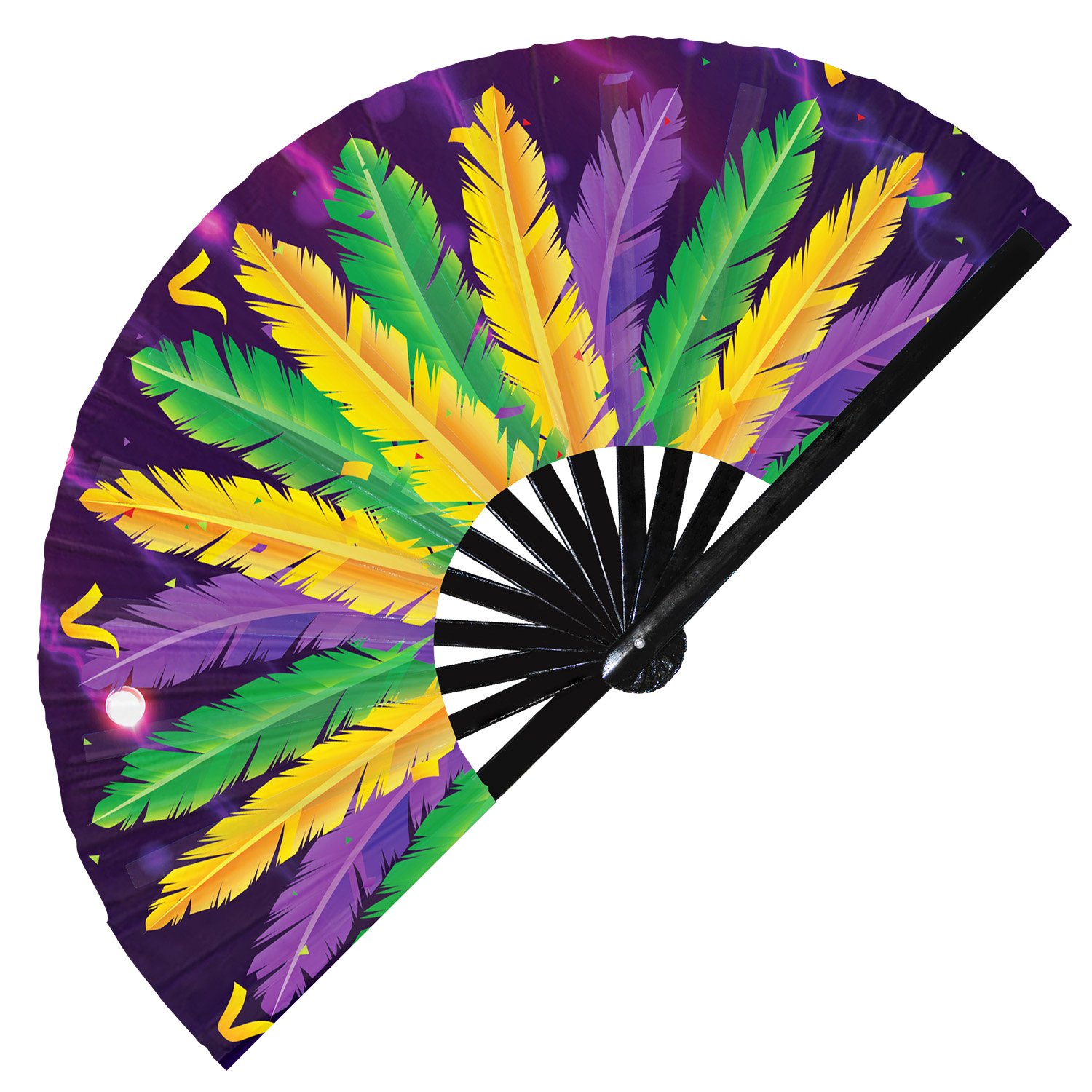 Colorful Mardi Gras Festive Carnival Mask - Clack Folding Rave & Festival Hand Fan - Image 4