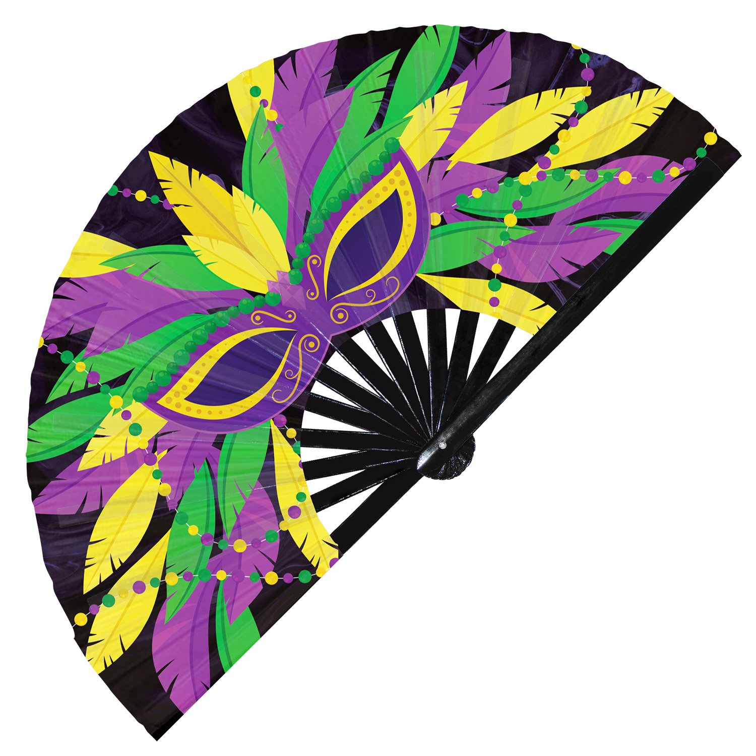 Colorful Mardi Gras Festive Carnival Mask - Clack Folding Rave & Festival Hand Fan - Image 6