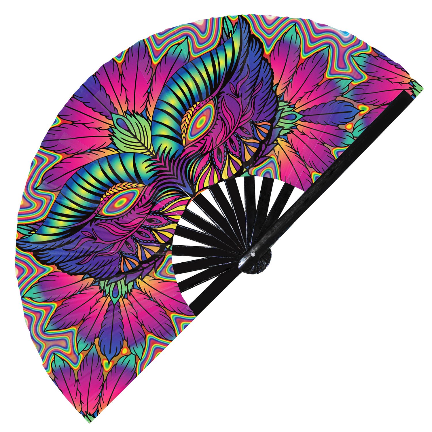 Colorful Mardi Gras Festive Carnival Mask - Clack Folding Rave & Festival Hand Fan - Image 10