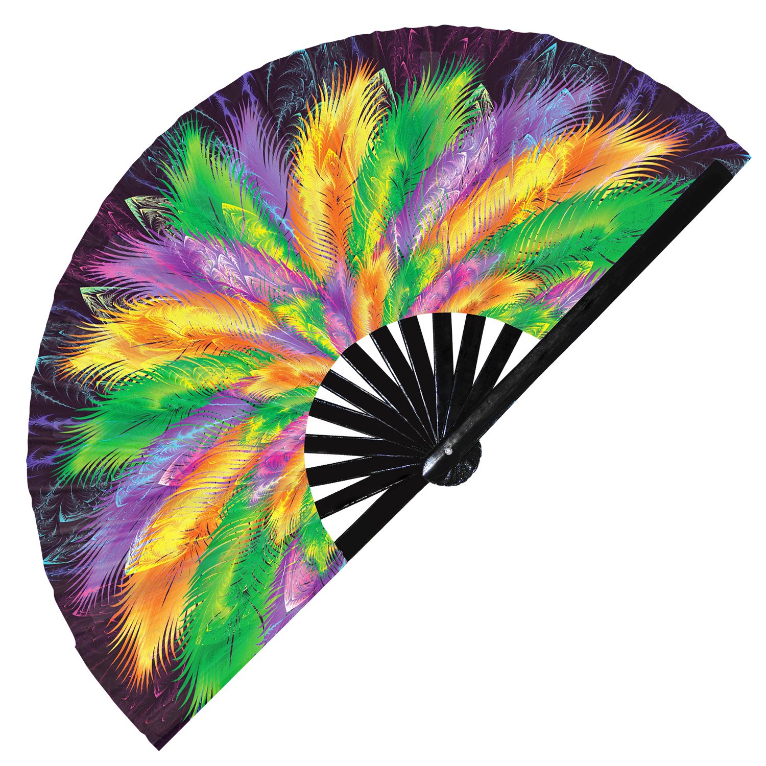 Colorful Mardi Gras Festive Carnival Mask - Clack Folding Rave & Festival Hand Fan - Image 11