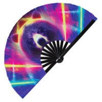 Neon Trippy Bear Psychedelic Rainbow- Clack Folding Rave & Festival Hand Fan
