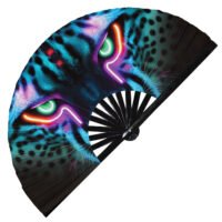 Neon Trippy Cheetah Psychedelic Rainbow Leopard - Clack Folding Rave & Festival Hand Fan