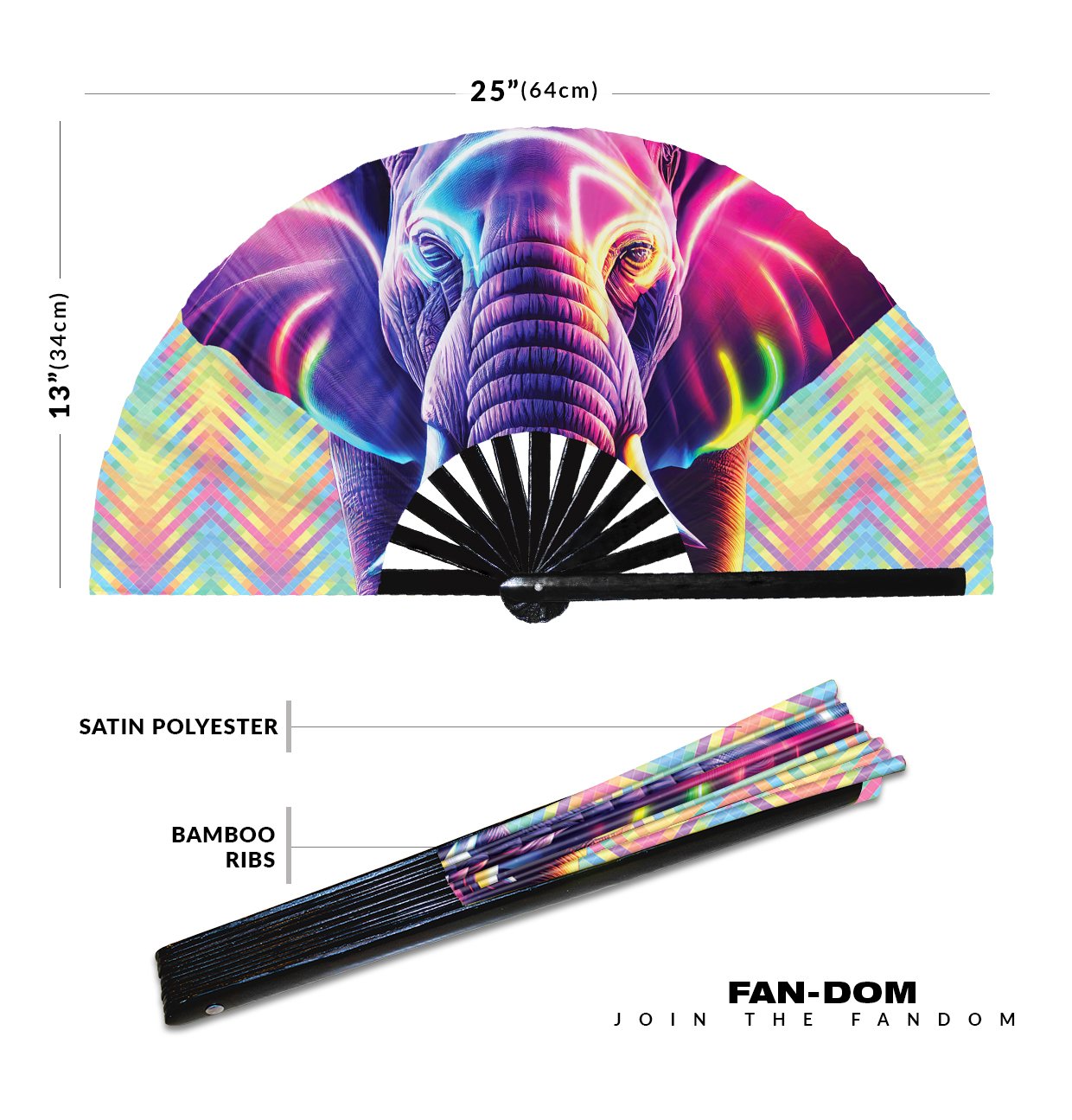Neon Trippy Elephant Psychedelic Rainbow - Clack Folding Rave & Festival Hand Fan - Image 12