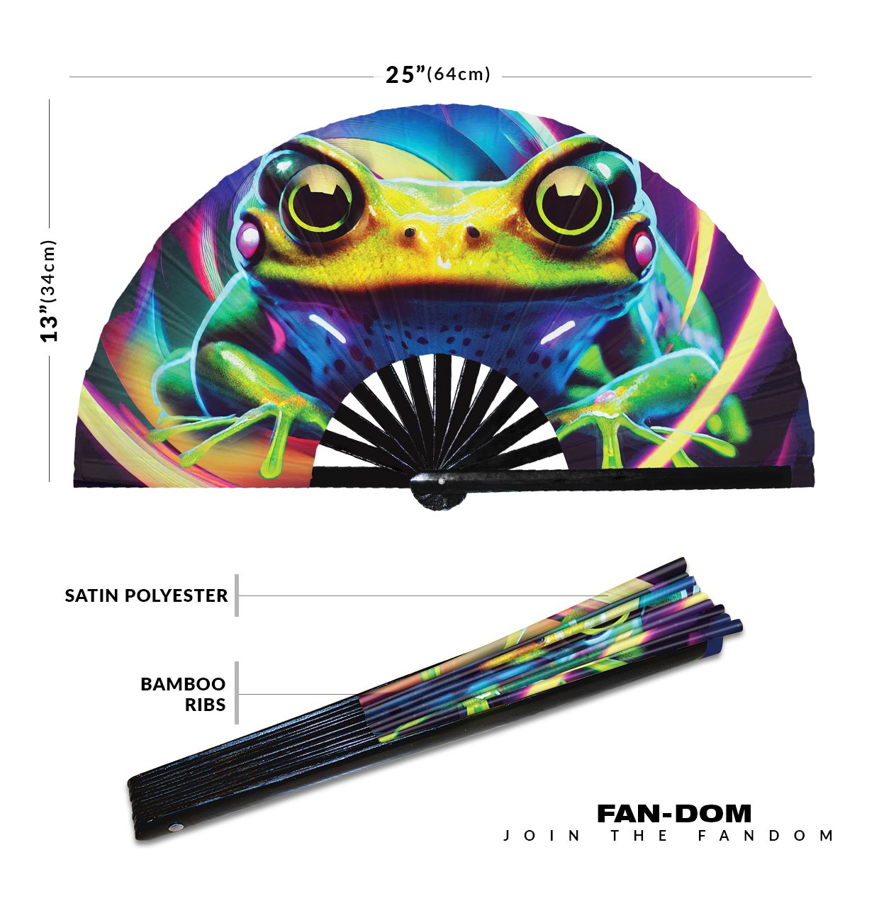 Neon Trippy Frog Psychedelic Rainbow Toad - Clack Folding Rave & Festival Hand Fan - Image 12