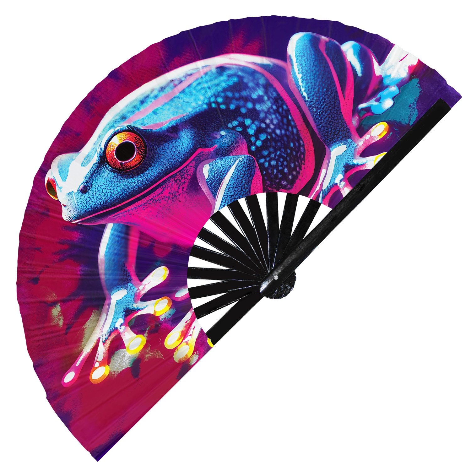 Neon Trippy Frog Psychedelic Rainbow Toad - Clack Folding Rave & Festival Hand Fan - Image 11