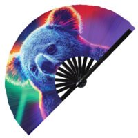 Neon Trippy Koala Psychedelic Rainbow - Clack Folding Rave & Festival Hand Fan