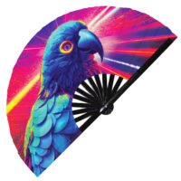Neon Trippy Parrot Psychedelic Rainbow - Clack Folding Rave & Festival Hand Fan