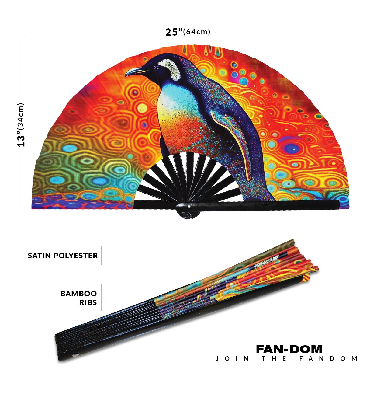 Neon Trippy Penguin Psychedelic Rainbow - Clack Folding Rave & Festival Hand Fan - Image 12