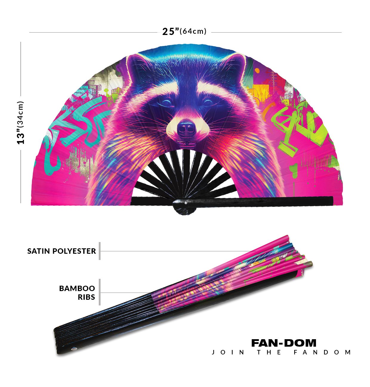 Neon Trippy Racoon Psychedelic Rainbow - Clack Folding Rave & Festival Hand Fan - Image 12