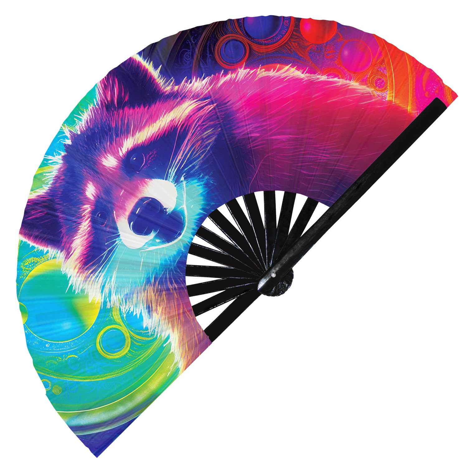 Neon Trippy Racoon Psychedelic Rainbow - Clack Folding Rave & Festival Hand Fan - Image 9