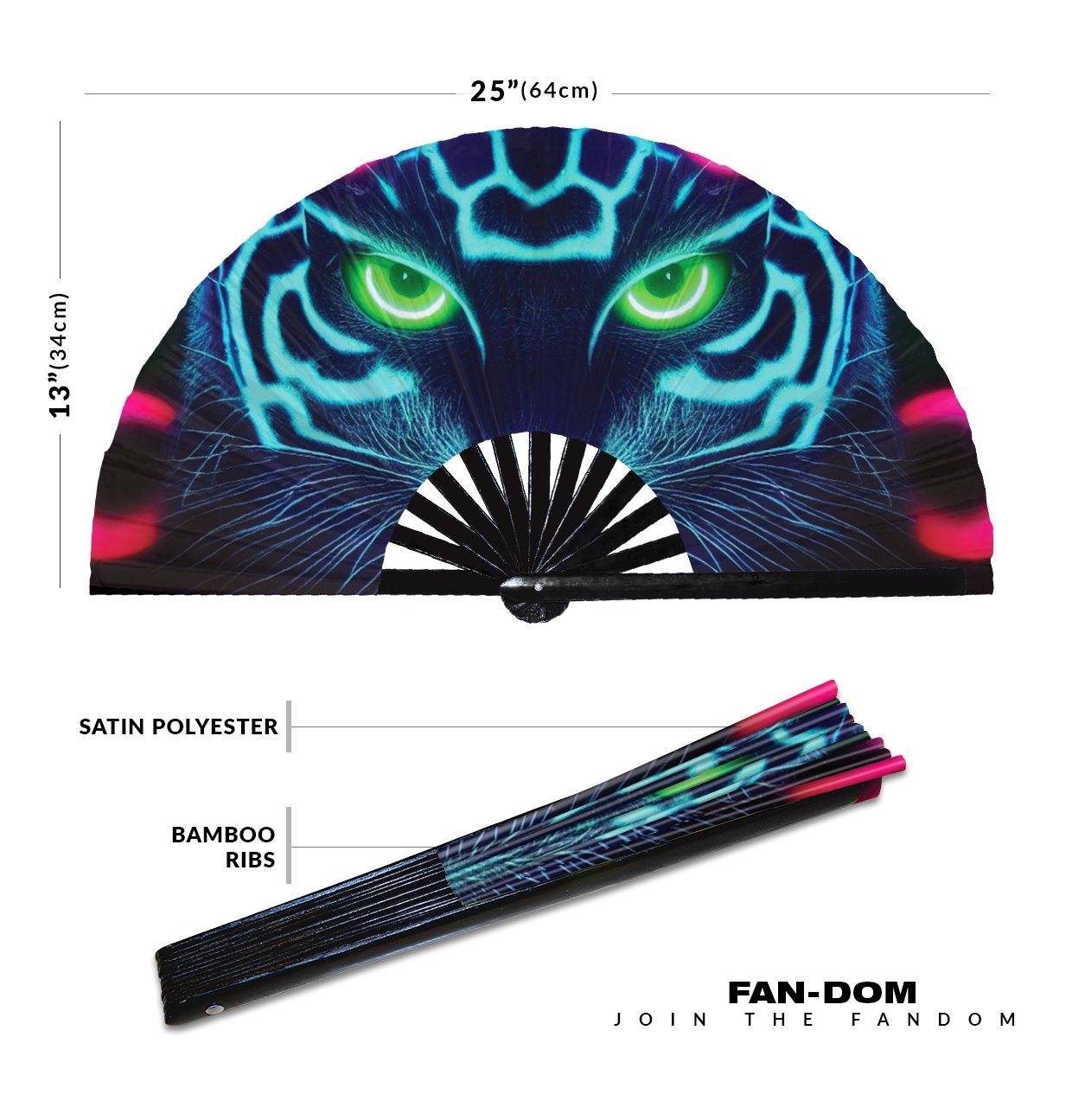 Neon Trippy Cat Psychedelic Rainbow Kitty - Clack Folding Rave & Festival Hand Fan - Image 12