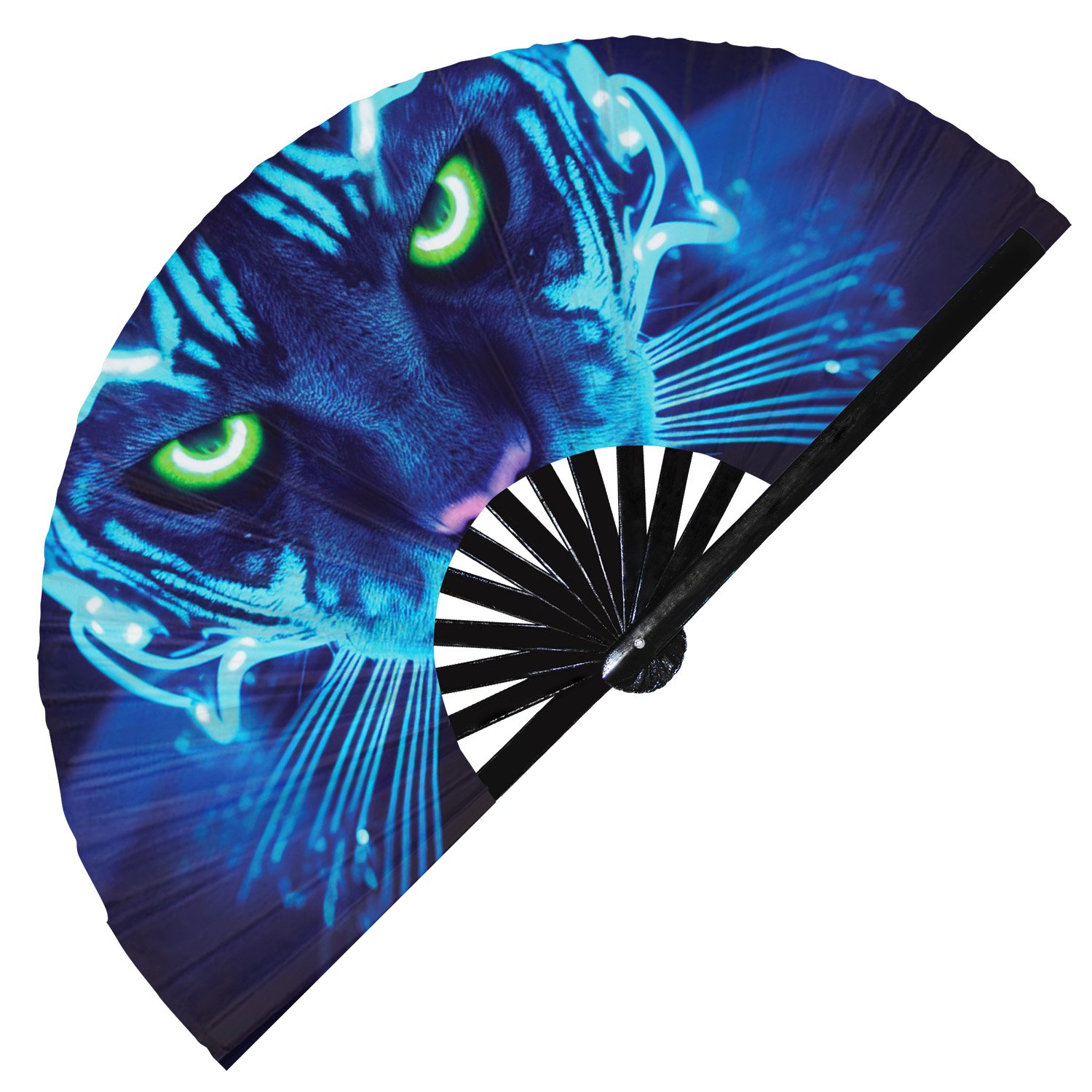 Neon Trippy Cat Psychedelic Rainbow Kitty - Clack Folding Rave & Festival Hand Fan - Image 8