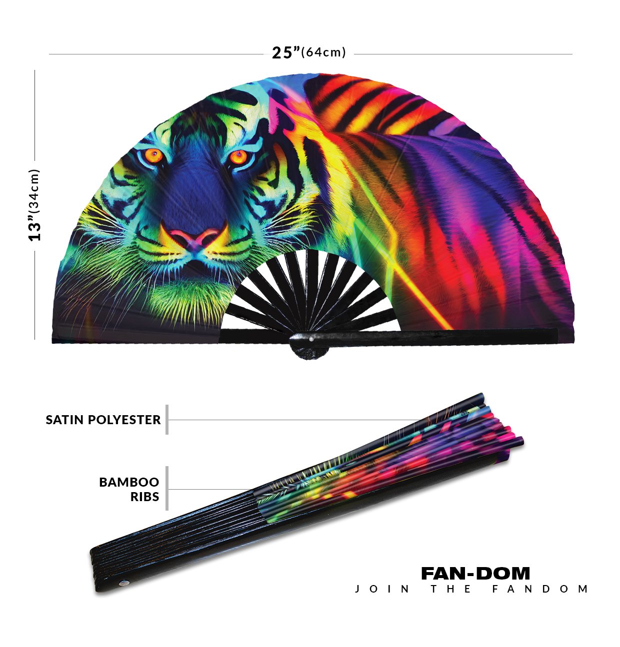Neon Trippy Tiger Psychedelic Rainbow - Clack Folding Rave & Festival Hand Fan - Image 12