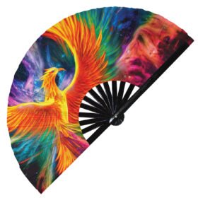 Ancient Colorful Pheonix Trippy Psychedelic - Clack Folding Rave & Festival Hand Fan