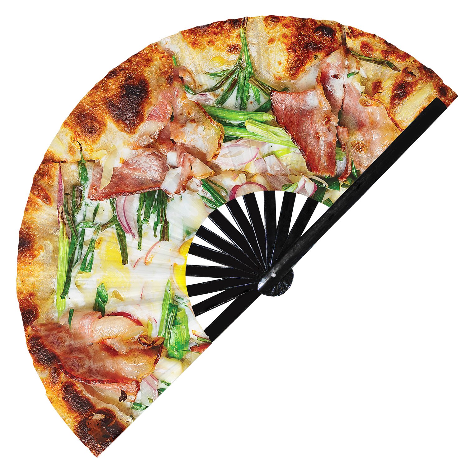 Pizza Top View Realistic Cheesy Slice - Clack Folding Rave & Festival Hand Fan - Image 9