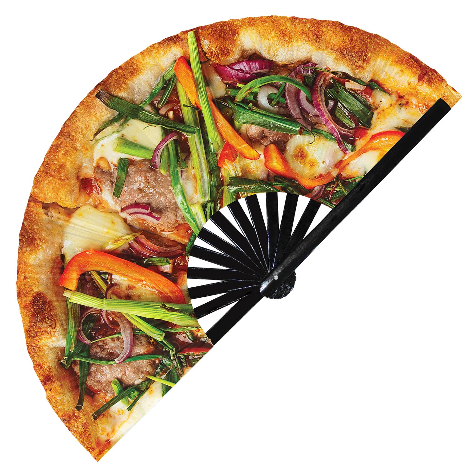 Pizza Top View Realistic Cheesy Slice - Clack Folding Rave & Festival Hand Fan - Image 8