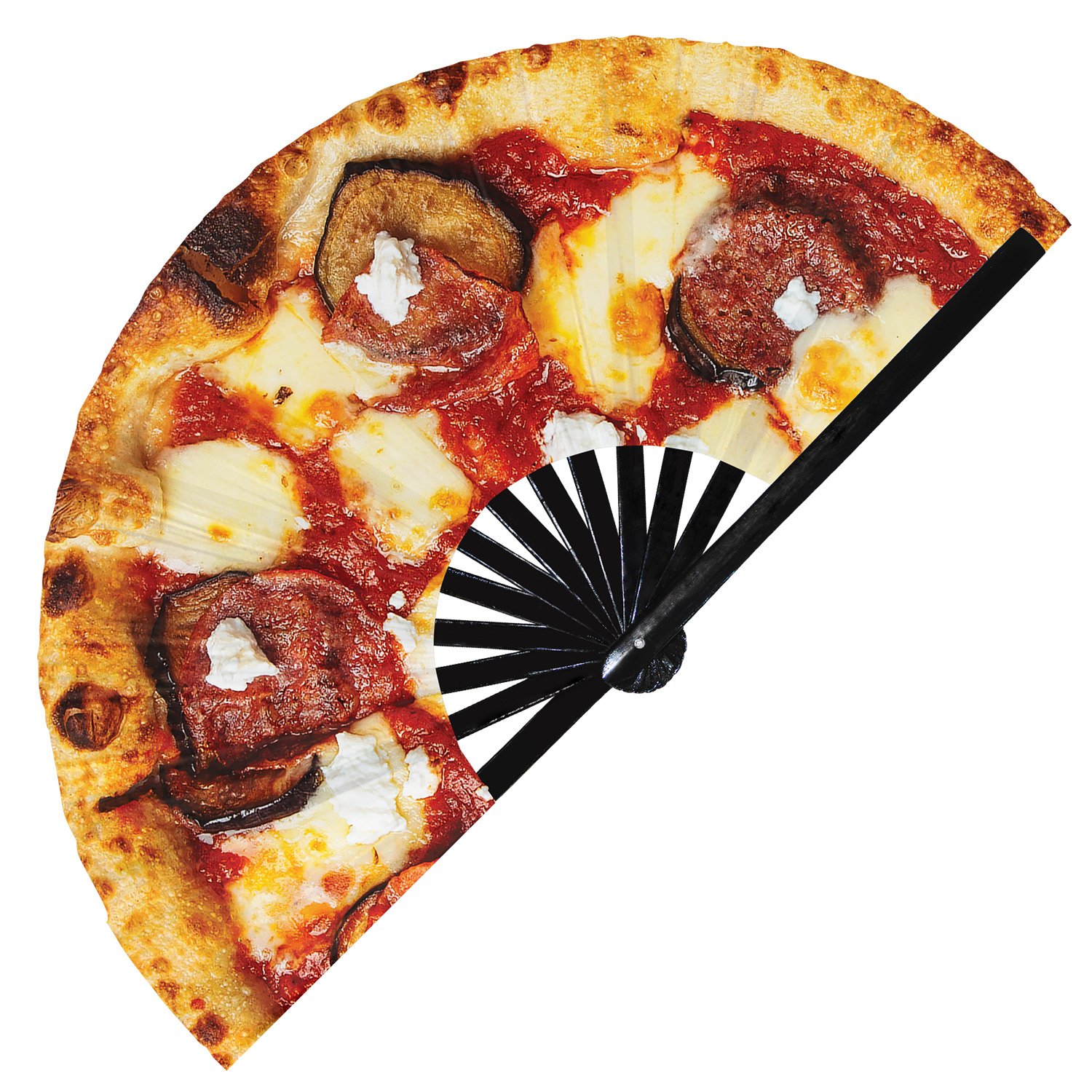 Pizza Top View Realistic Cheesy Slice - Clack Folding Rave & Festival Hand Fan - Image 7