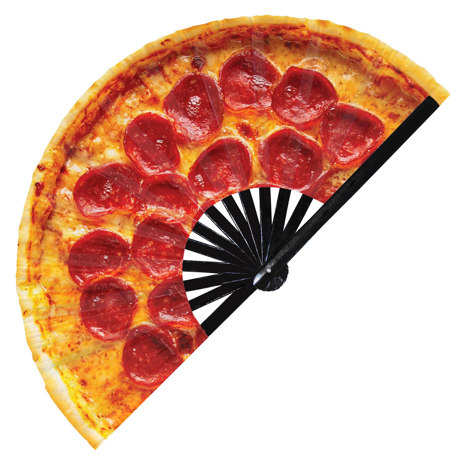 Pizza Top View Realistic Cheesy Slice - Clack Folding Rave & Festival Hand Fan