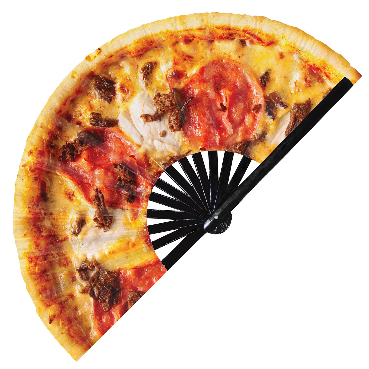 Pizza Top View Realistic Cheesy Slice - Clack Folding Rave & Festival Hand Fan - Image 5