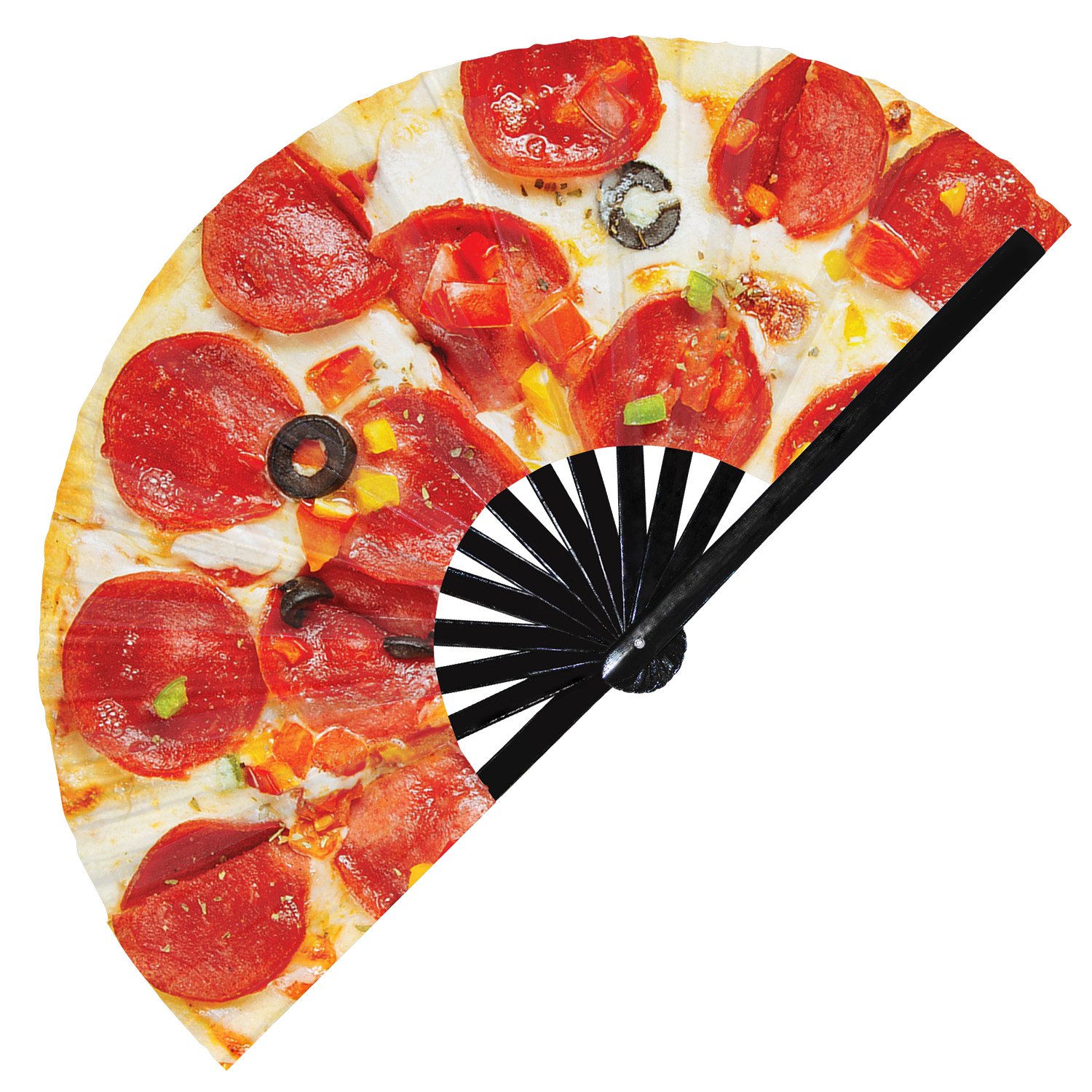 Pizza Top View Realistic Cheesy Slice - Clack Folding Rave & Festival Hand Fan - Image 12
