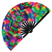 Trippy Psychedelic Rainbow Abstract Rainbow Acid - Clack Folding Rave & Festival Hand Fan