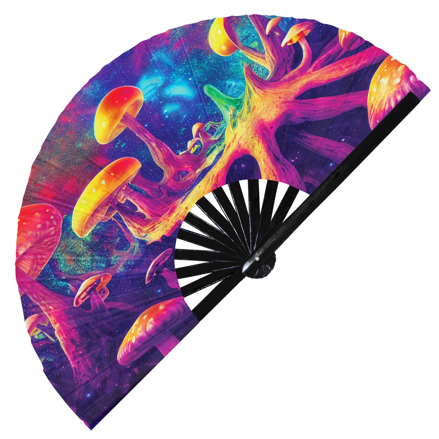 Psychedelic Trippy Mushroom Space Rainbow - Clack Folding Rave & Festival Hand Fan - Image 7