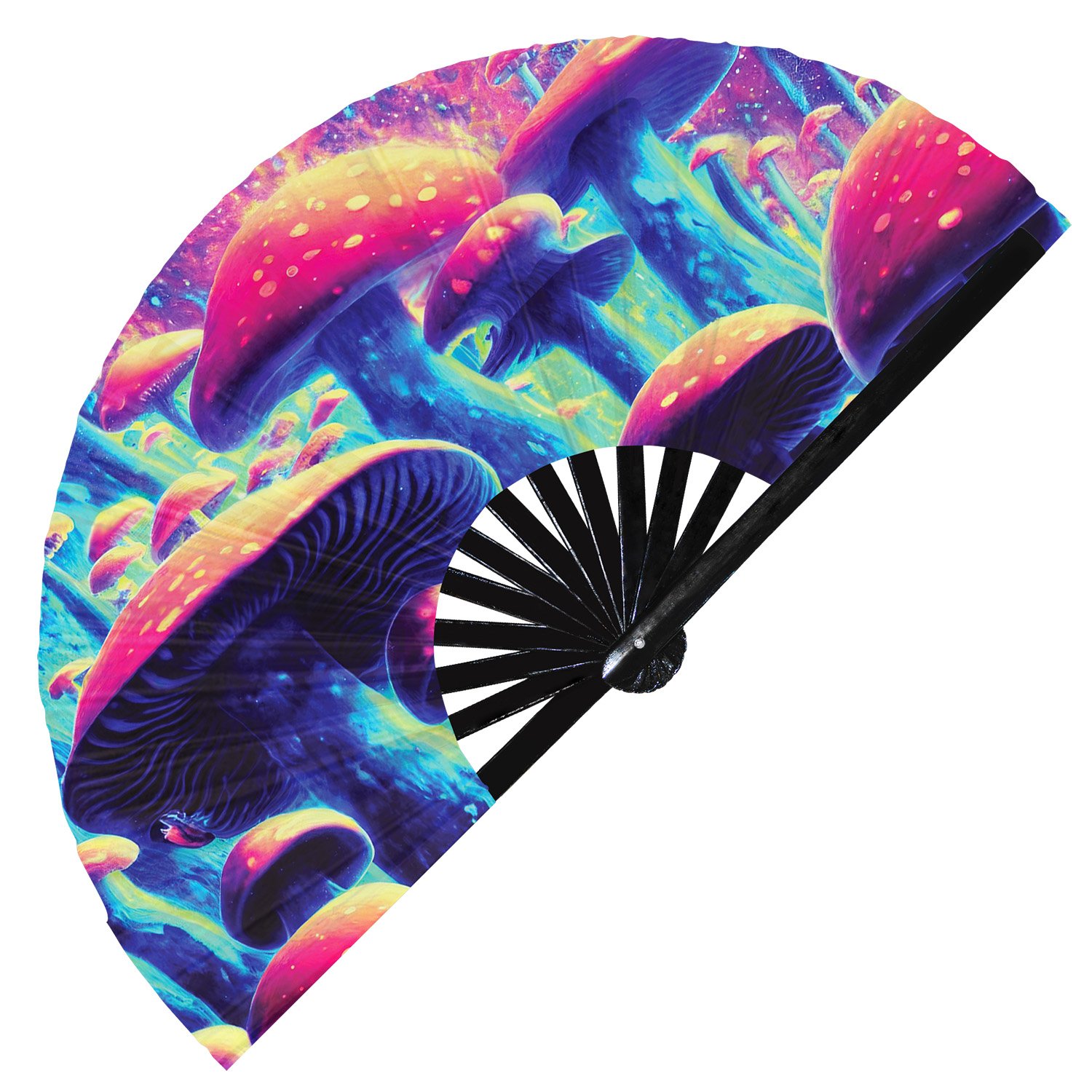 Psychedelic Trippy Mushroom Space Rainbow - Clack Folding Rave & Festival Hand Fan - Image 6