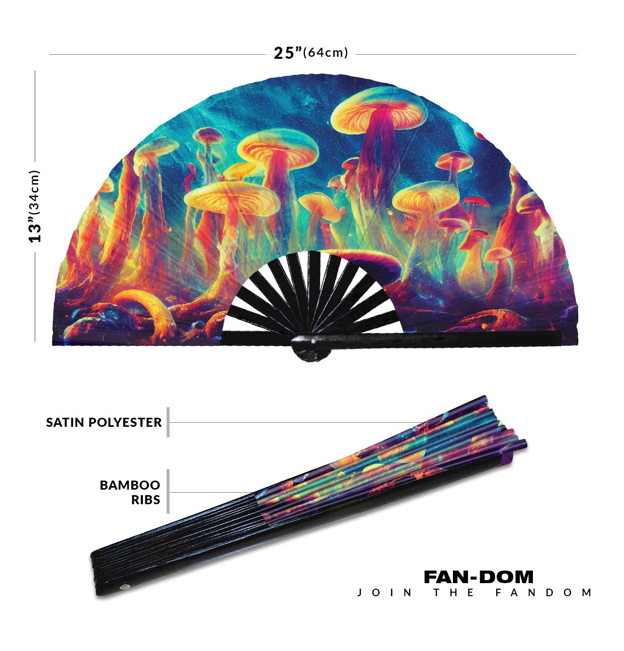 Psychedelic Trippy Mushroom Space Rainbow - Clack Folding Rave & Festival Hand Fan - Image 12