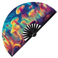 Psychedelic Trippy Mushroom Space Rainbow - Clack Folding Rave & Festival Hand Fan
