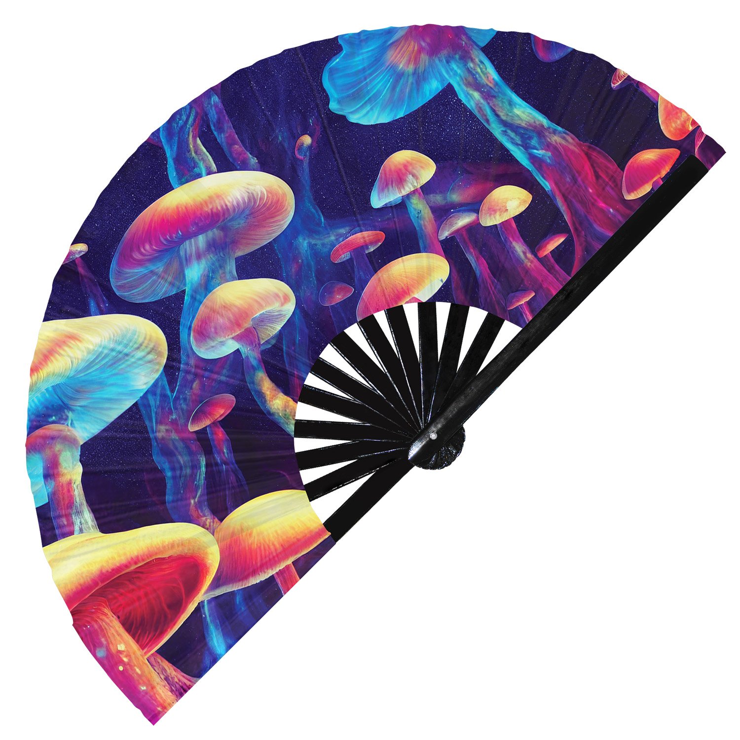 Psychedelic Trippy Mushroom Space Rainbow - Clack Folding Rave & Festival Hand Fan - Image 11
