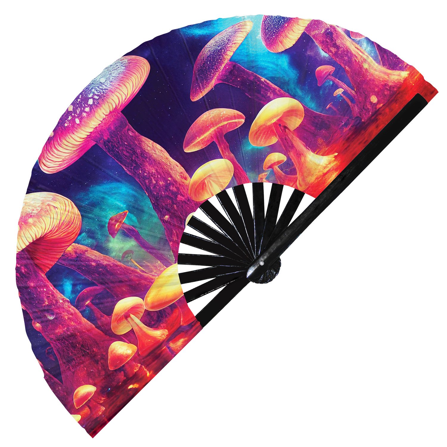 Psychedelic Trippy Mushroom Space Rainbow - Clack Folding Rave & Festival Hand Fan - Image 2