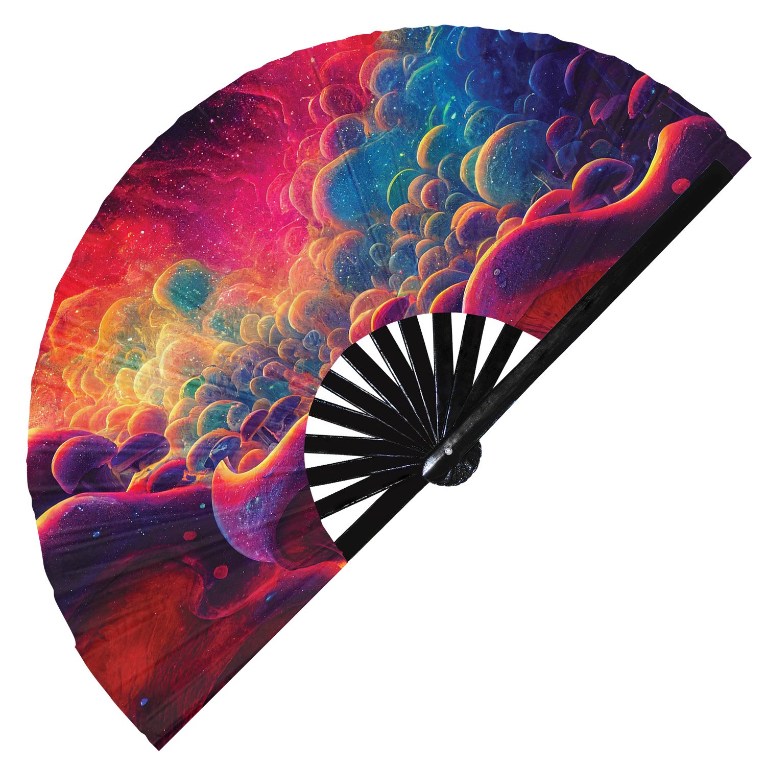 Psychedelic Trippy Mushroom Space Rainbow - Clack Folding Rave & Festival Hand Fan - Image 3