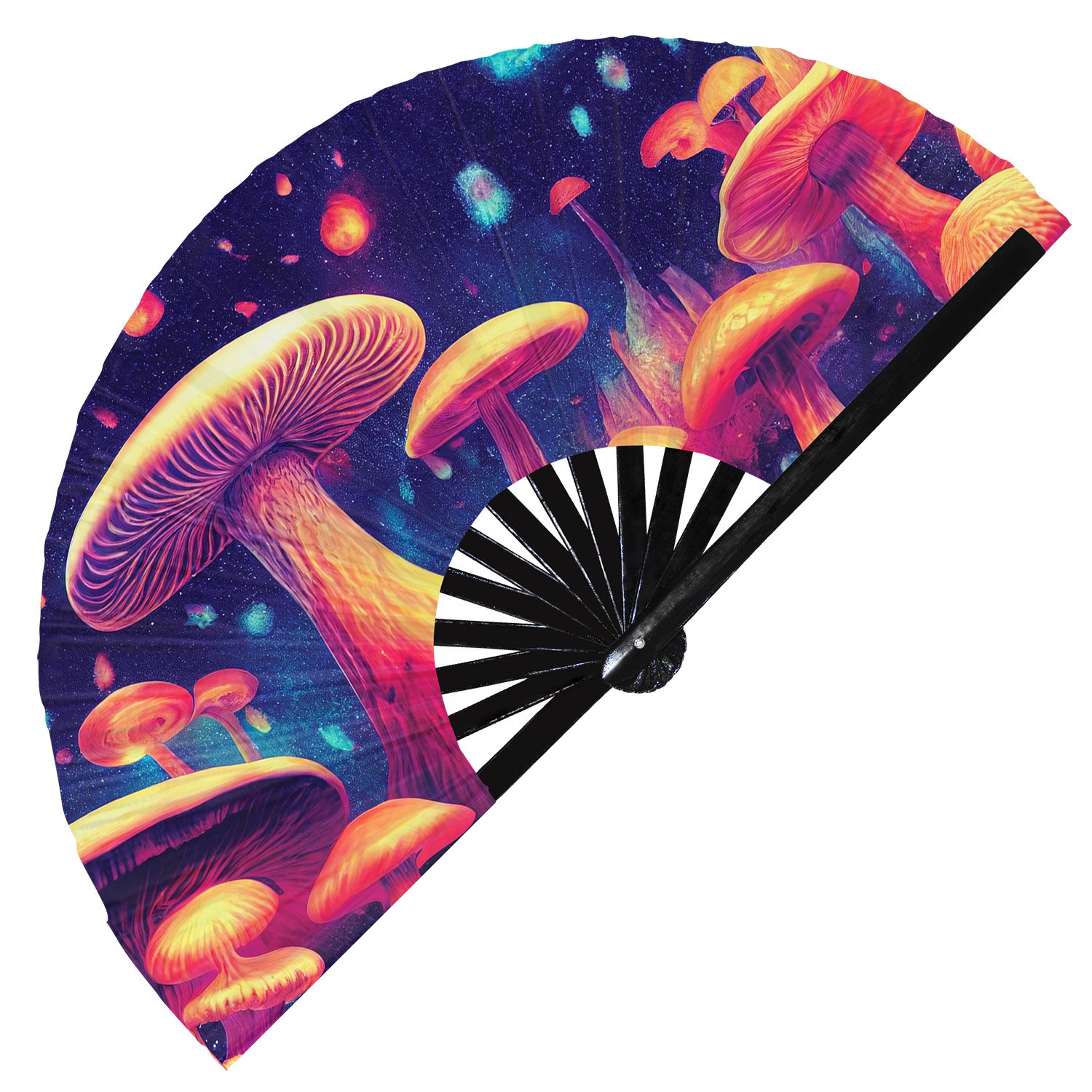 Psychedelic Trippy Mushroom Space Rainbow - Clack Folding Rave & Festival Hand Fan - Image 4